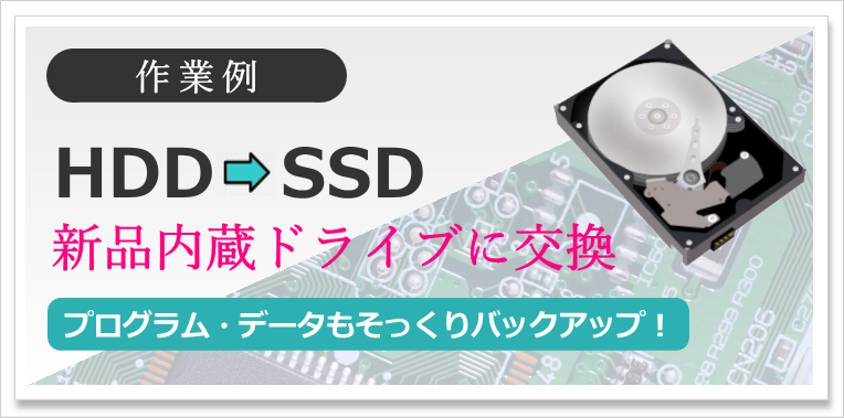 作業例 HDD⇒SSD 新品内臓ドライブ交換 プログラム・データもそっくりバックアップ!