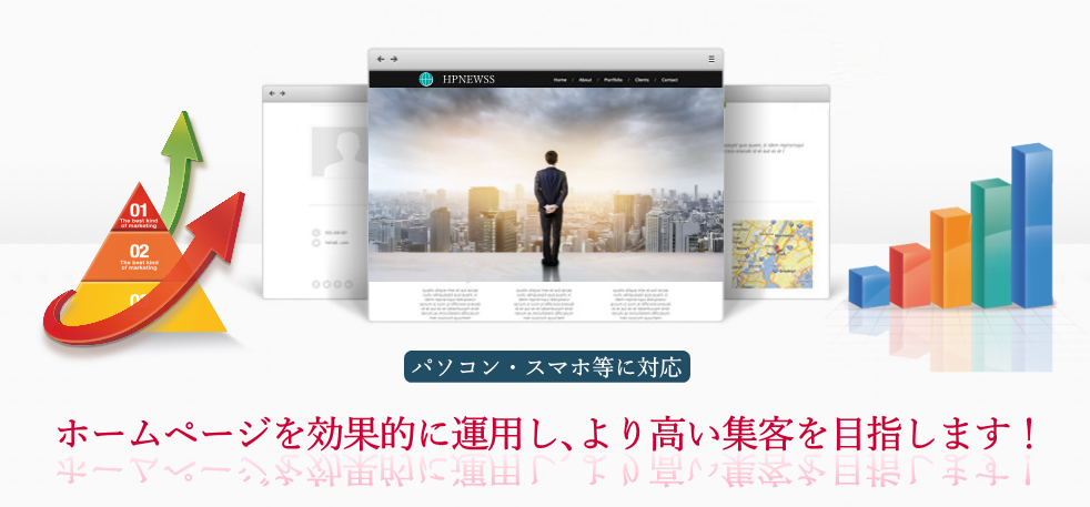 ホームページを効果的に運用し、より高い集客を目指します!パソコン・スマホ等に対応